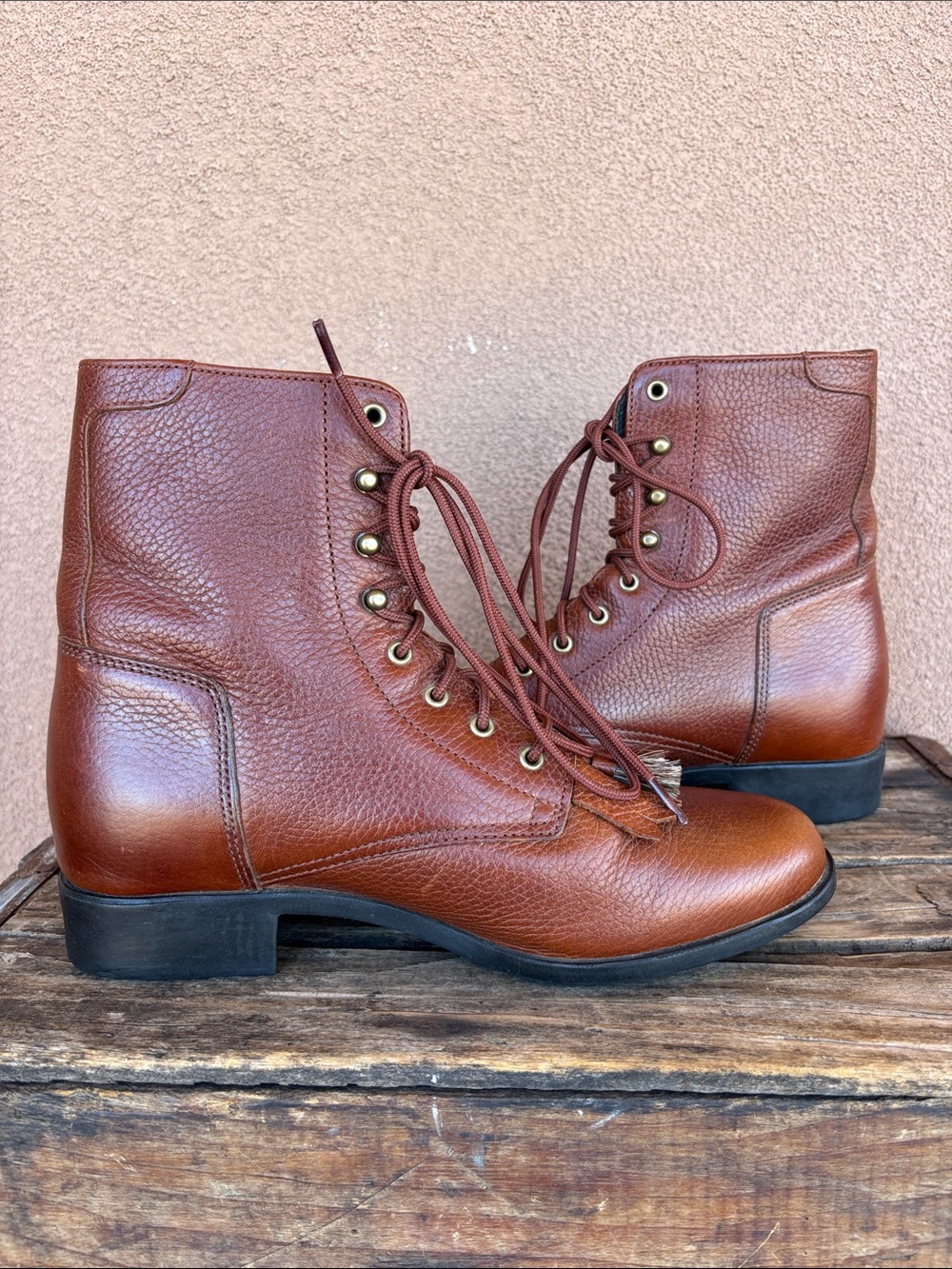 Vintage Ariat Brown Leather Kiltie Lace Up Roper Boot - Picture 5 of 8